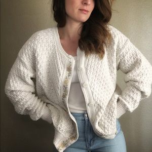 1990s Oversized Cream Cotton Cardigan